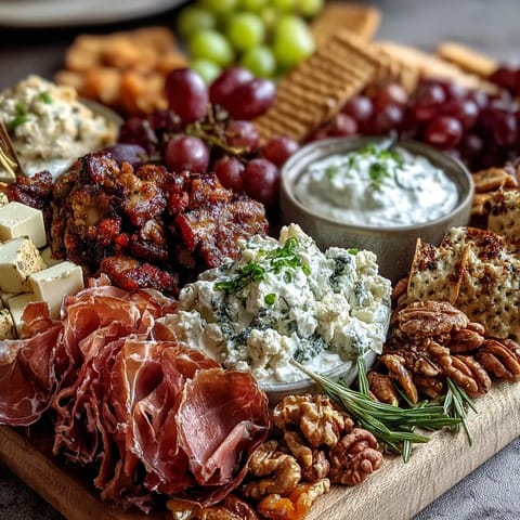 Housewarming Party Charcuterie Board with Dips and Crackers