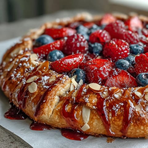 A slice of Summer Berry Galette showcases a flaky crust overflowing with fresh fruit.