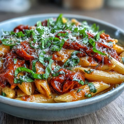 Hearty Italian creamy tomato basil pasta, perfect for a cozy weeknight dinner.