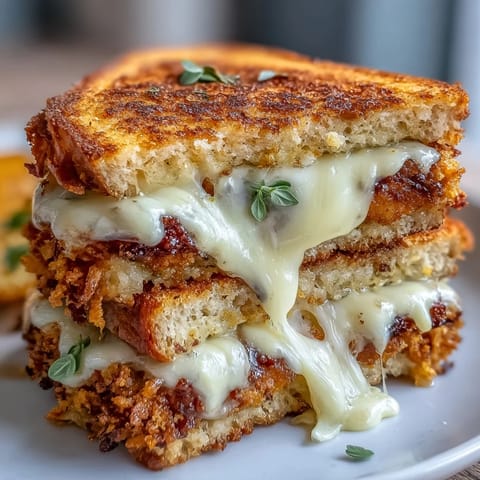 Golden crust surrounds gooey mozzarella stick grilled cheese, served with rich marinara dip.