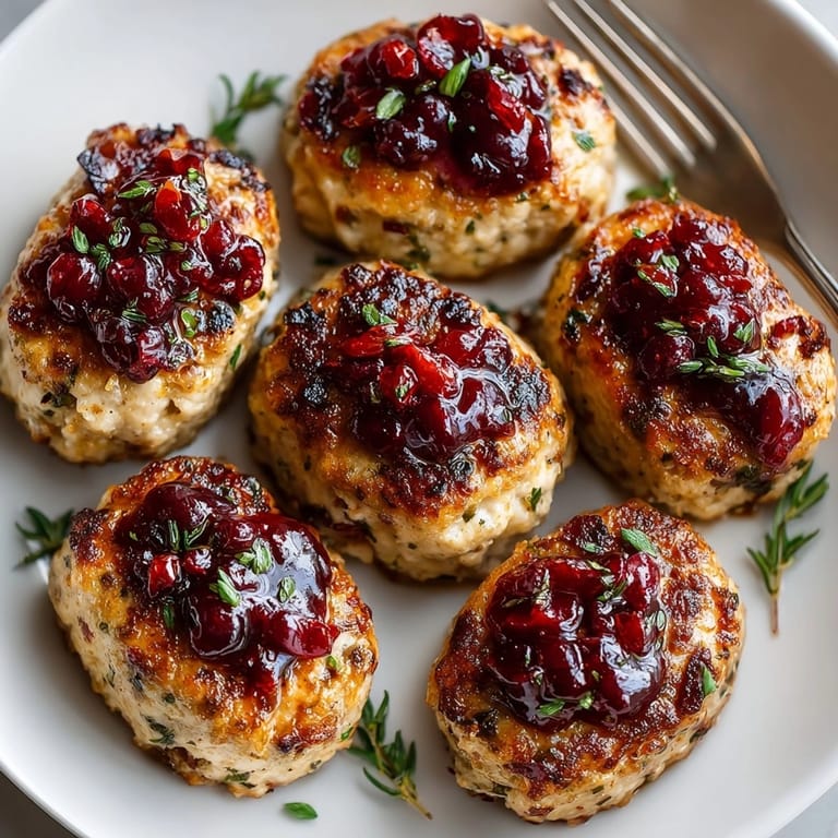 Close-up of tender Cherry-coded Cranberry Chicken Meatloaf Minis, showcasing the delicious moist texture after baking, ready to savor.