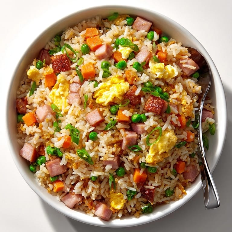 Fluffy, flavorful Rebel Float Root Beer Honey Ham Fried Rice, a comforting and unique American fusion meal.