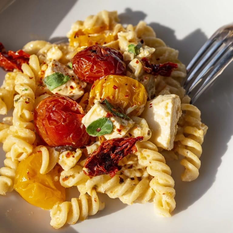 Flavorful Baked Feta Pasta bursting with juicy cherry tomatoes and rich feta cheese.