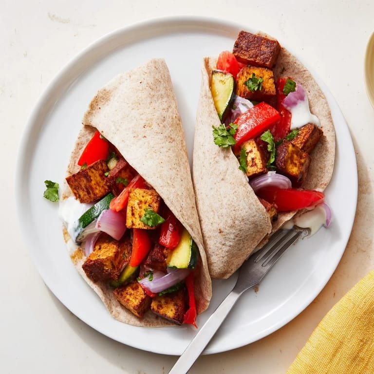 Delicious plant-based Vegan Viral Recipe re-make, served in warm whole wheat wraps.  