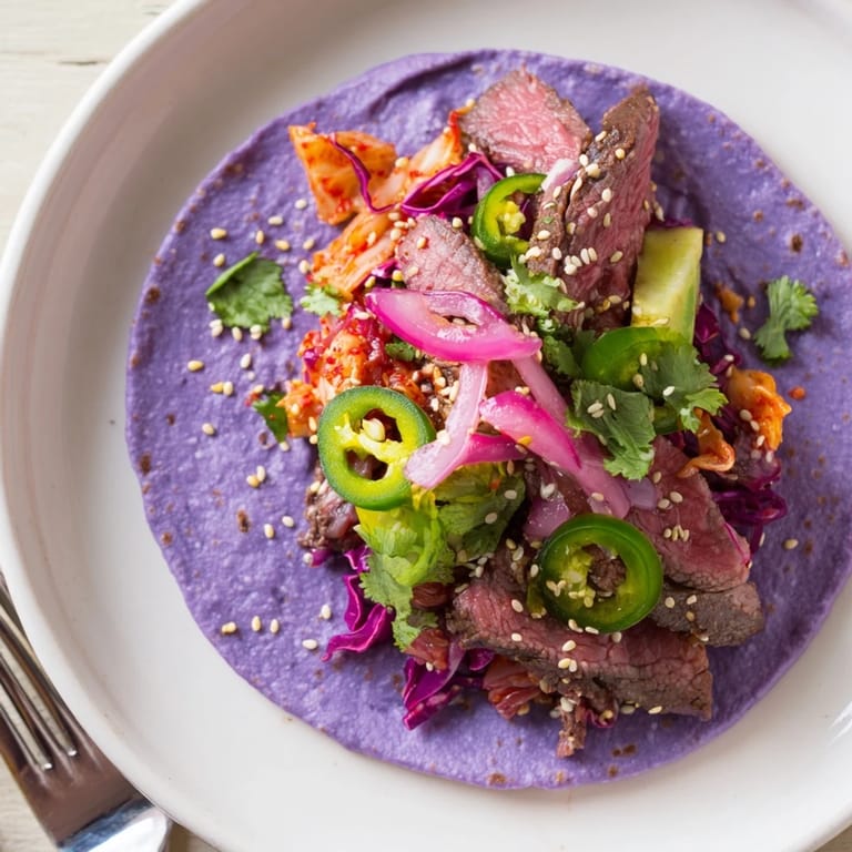 Deliciously customizable Global Street-Food Fusion Tacos topped with fresh ingredients and spices.