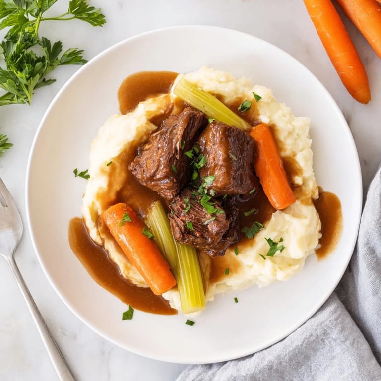 A close-up of a steaming Slow Cooker Pot Roast, fork-tender beef and hearty vegetables.