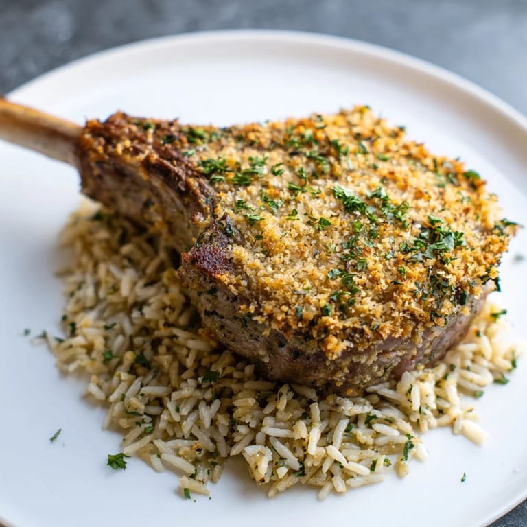 Fragrant Parmesan Herb Pork Chops paired with seasoned rice, a delicious and easy weeknight dinner.