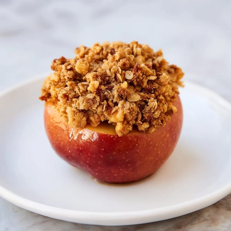 Sweet, tender Baked Apples with Oat-Nut Crumble filling; imagine enjoying its perfect, crisp texture.