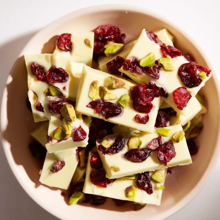 Sweet and creamy clusters of Matcha White Chocolate Cranberry Bark, ideal for a gluten-free dessert option.