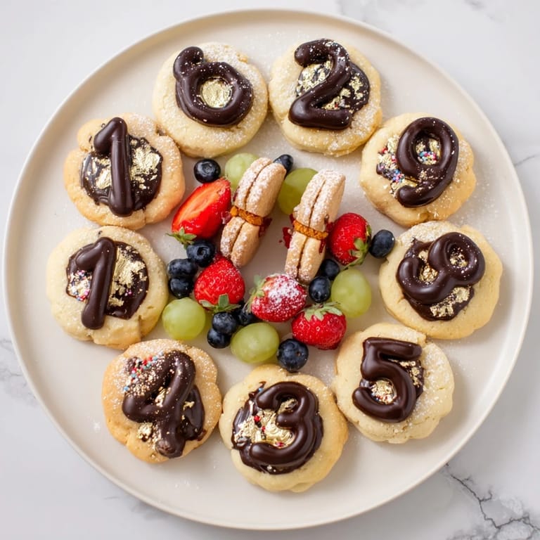 Delicious close-up of the Sparkling Clock Countdown Platter, a festive dessert with edible gold glitter!