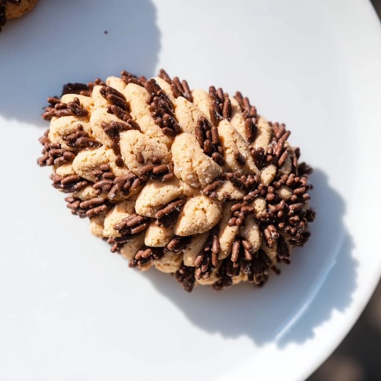 Homemade pinecone shaped peanut butter cookies, beautifully textured and ready to eat, perfect for the holidays.
