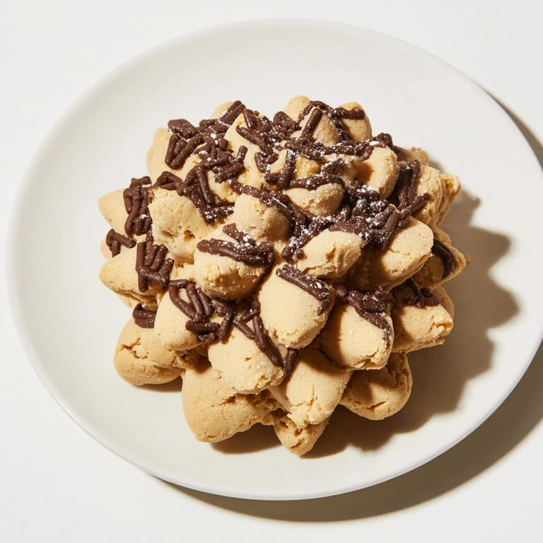 Delicious pinecone shaped peanut butter cookies with almond scales, freshly baked, offering a rich peanut butter aroma.