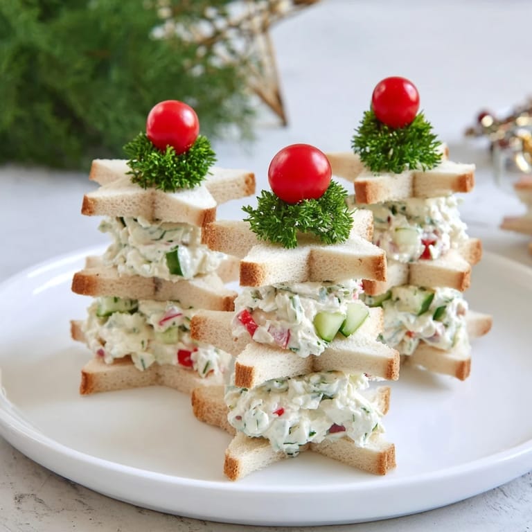 Delicious Stacked Star Christmas Tree Sandwiches, with vibrant fillings, perfect for a cozy Christmas appetizer platter.