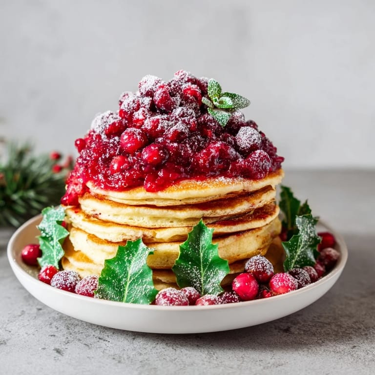 A visually stunning Brunch Board: Pancake Stack, drizzled with berry compote and mint, a delicious brunch idea.