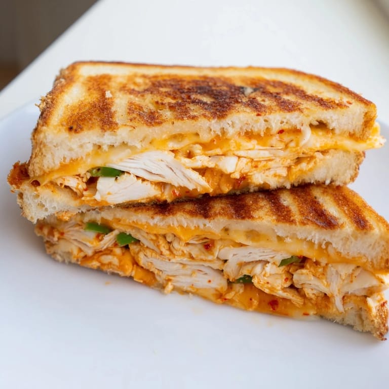 Spicy Gochujang Mayo Chicken Sandwich grilled cheese oozing melty cheese, perfect for a satisfying lunch.