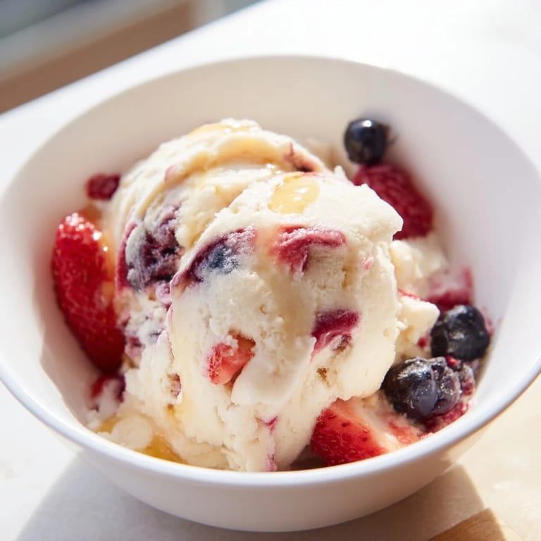 Scoopable cottage cheese ice cream served in a bowl, a refreshing, protein-packed treat.