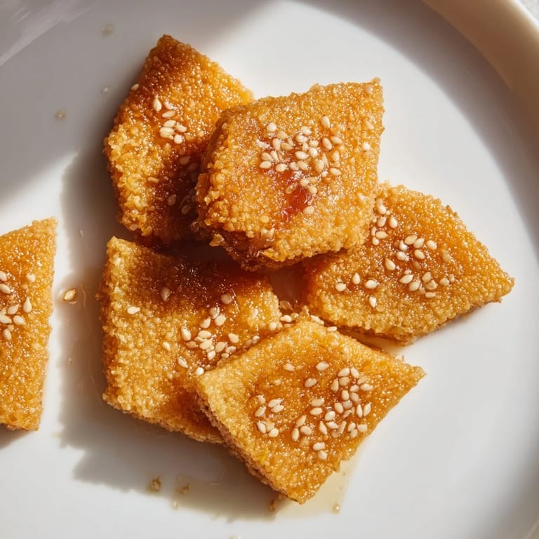 Warm Tunisian Makroudh: fried diamond pastries, enticingly glistening post-syrup, await a delicious bite.