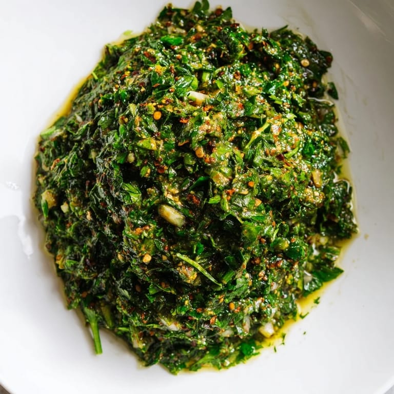 Image: Close-up of intensely flavorful Moroccan Chermoula Marinade, brimming with herbs and spices for fish.