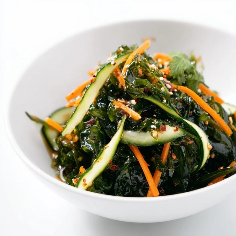 An easy homemade Seaweed Salad featuring tender wakame, julienned carrots, and a tangy maple-sesame vinaigrette.