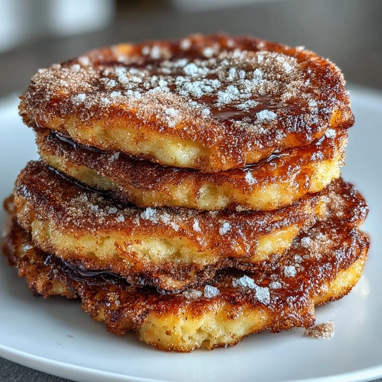 Freshly cooked Spanish Churro-Inspired Pancakes on a skillet, ready to be topped with extra cinnamon sugar.