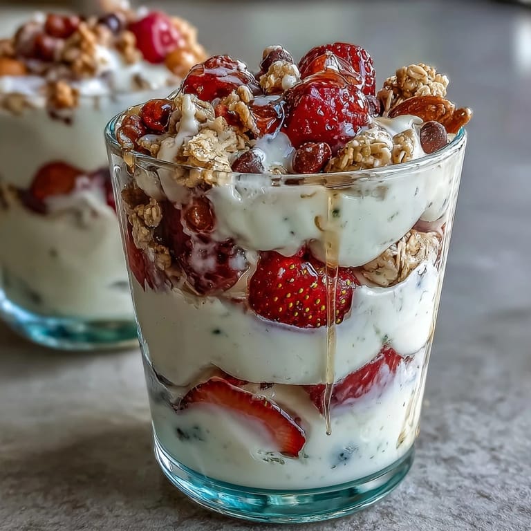 Guests enjoy building their own strawberry yogurt parfaits at a festive Galentines brunch with fresh berries and sweet garnishes.  