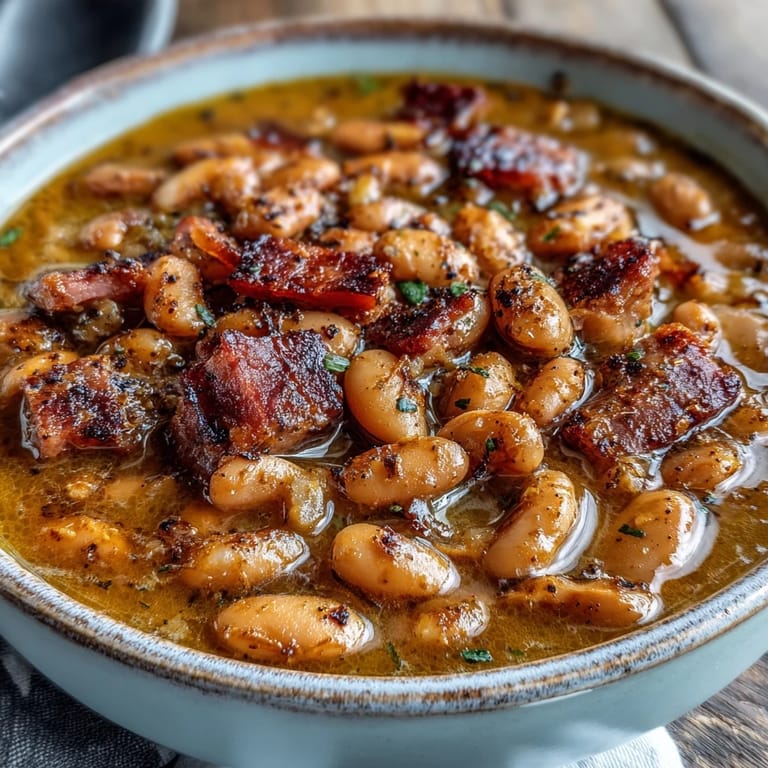 Rich and hearty ham bone bean soup with smoky paprika, tender vegetables, and a savory broth, ideal for chilly evenings.