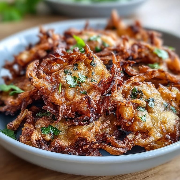 Crispy onion fritters made with gram flour and fragrant spices, air-fried to golden perfection for a guilt-free treat.  