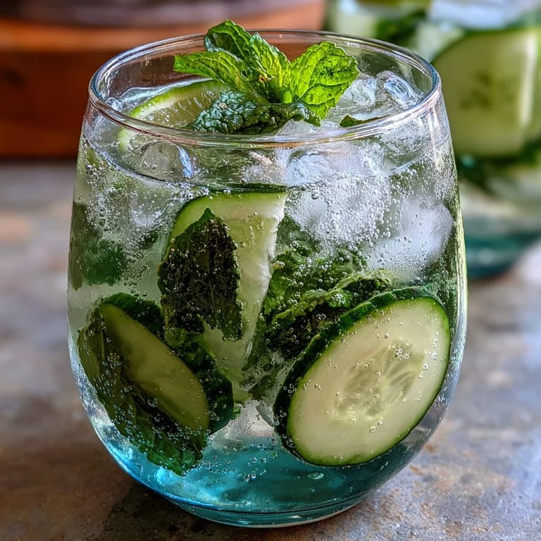 Crisp, chilled cucumber mint refresher with sparkling water and lime, a light and invigorating drink for hot days.