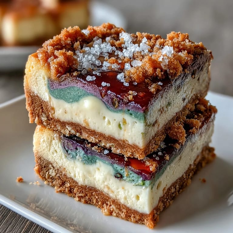 Festive King Cake Cheesecake Bars with vibrant purple, green, and gold swirls, drizzled with vanilla icing and ready to slice for sharing.