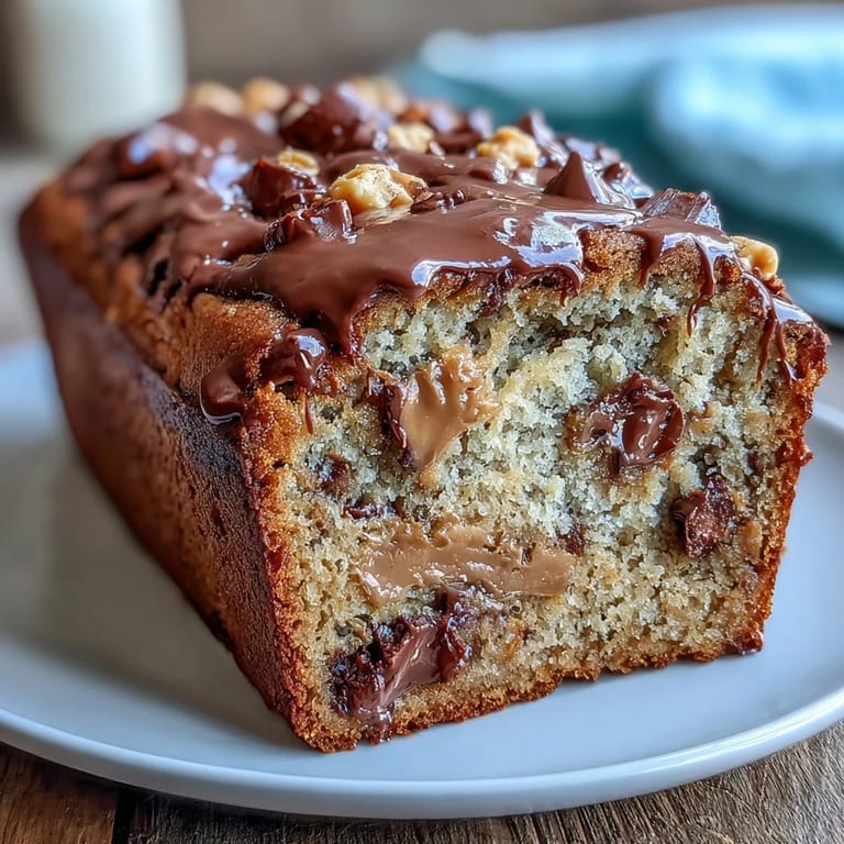 Rich, tender banana bread infused with peanut butter, loaded with melty chocolate chips and gooey peanut butter cup chunks for an indulgent dessert twist.  