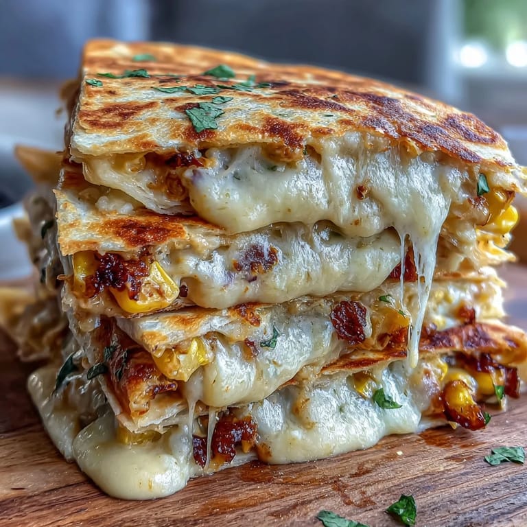 Festive corn and cheese quesadillas with smoky chipotle sauce, inspired by Mexican street food flavors.
