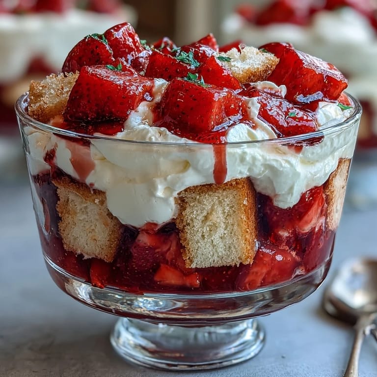 Layers of sweet strawberries, whipped cream, and vanilla cake create a stunning, shareable Strawberry Shortcake Trifle.