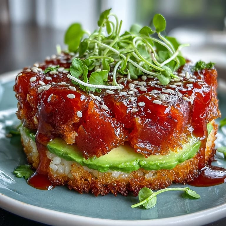 Viral appetizer featuring perfect Spicy Tuna Crispy Rice Bites, ready to enjoy.