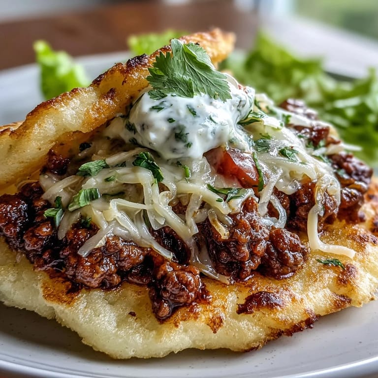 Low-carb cloud bread tacos piled high with a hearty, spiced beef filling.