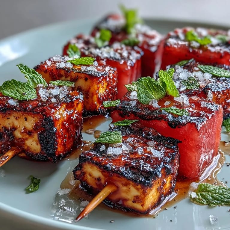 Taste sweet watermelon and salty halloumi on these grilled skewers.