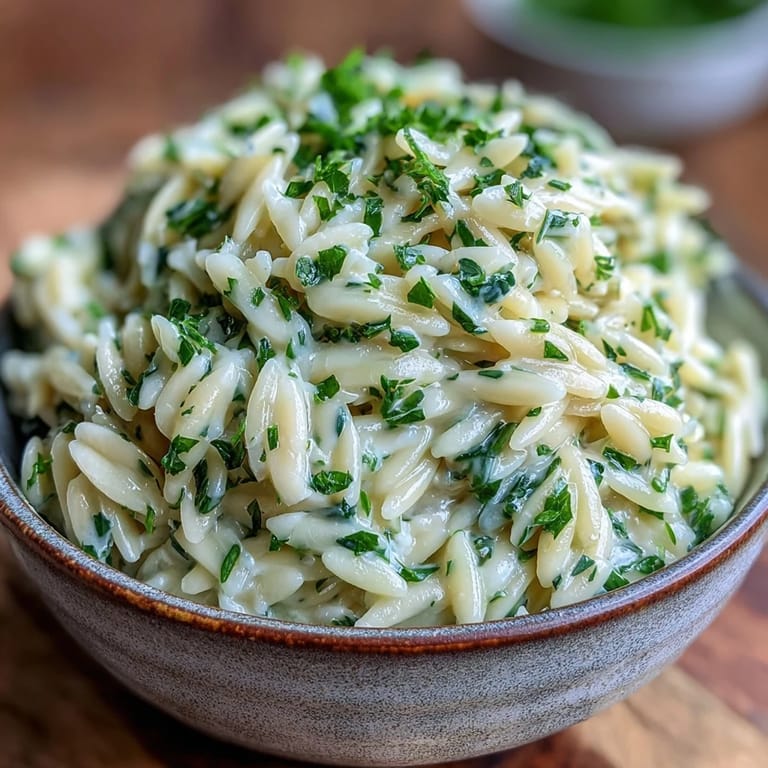 Savory herb butter orzo recipe, showcasing vibrant herbs and lemon zest goodness.