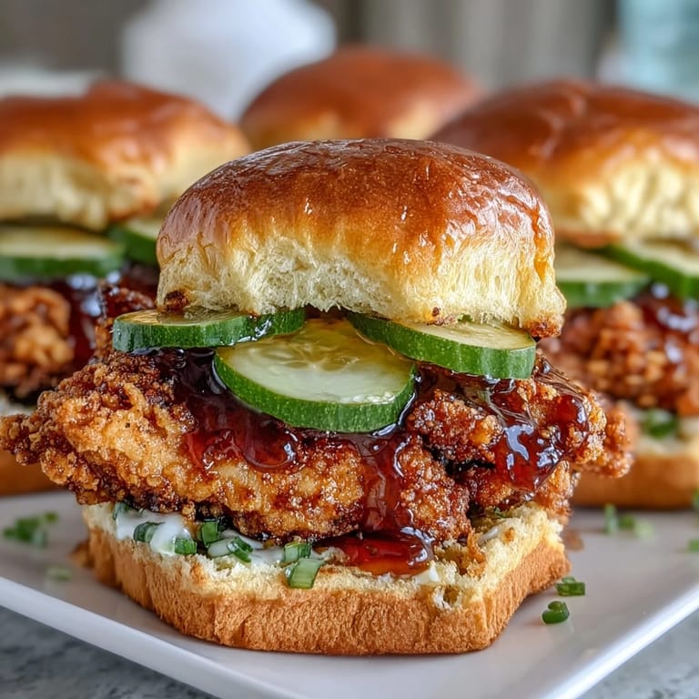 Golden brown Crispy Hot Honey Chicken Sandwich bursting with flavor and crunch.