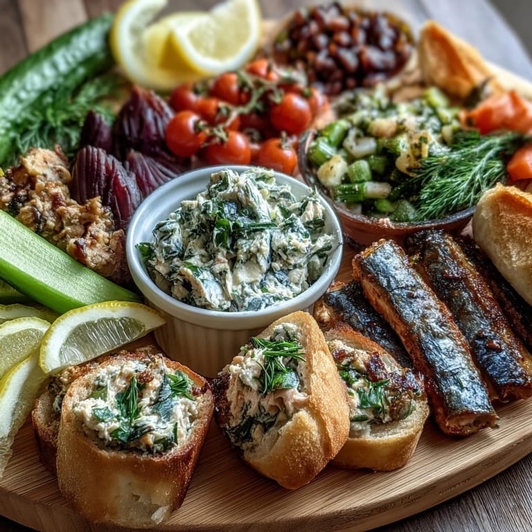 Summery Lemon Herb Tinned Fish platter, ready for easy outdoor entertaining.