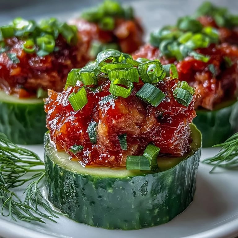 Easy Spicy Tuna Pickle Cups appetizer with a spicy, creamy tuna filling.