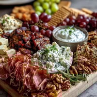 Housewarming Party Charcuterie Board with Dips and Crackers