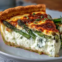 A golden quiche with asparagus and Brie, baked until bubbly and perfect for Mother's Day brunch.  