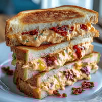 Creamy pimento cheese finger sandwiches arranged on a silver platter, perfect for Derby parties and Southern gatherings.