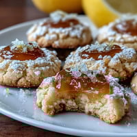 1. Bright lemon bar cookies with tangy lemon curd centers and a dusting of powdered sugar, perfect for a sweet-tart treat.